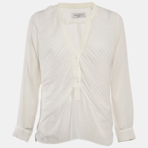Sandro White Chiffon Pleated Blouse M - Sandro - Modalova