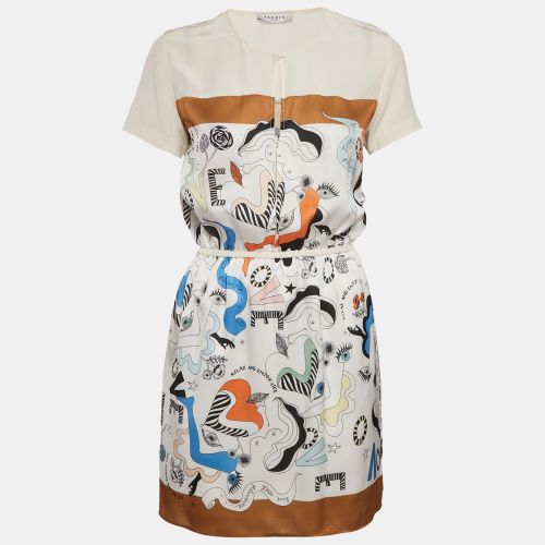 Sandro White Printed Crepe and Silk Trim Mini Dress S - Sandro - Modalova
