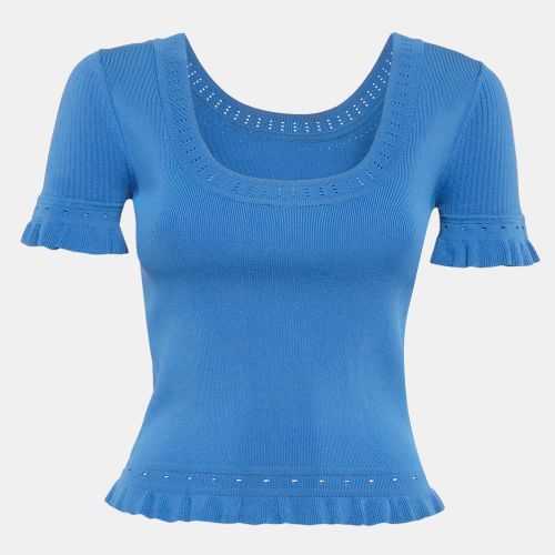 Sandro Blue Stretch Knit Eyelet Quincy Top S - Sandro - Modalova