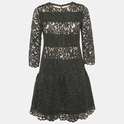 Sandro Black Lace Sheer Pleated Mini Dress S - Sandro - Modalova