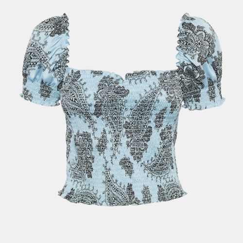 Sandro Light Blue Paisley Print Smocked Top S - Sandro - Modalova