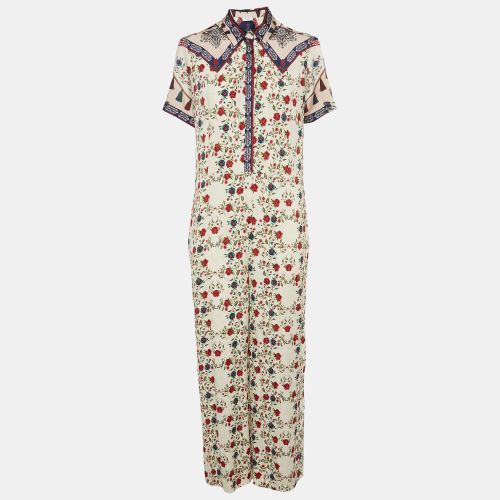 Floral Print Crepe Button Front Jumpsuit L - Sandro - Modalova