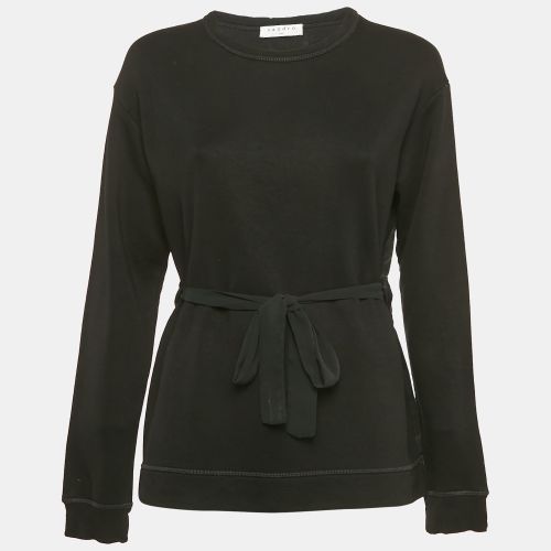 Sandro Black Knit and Satin Waist Tie-Up Detail Top M - Sandro - Modalova