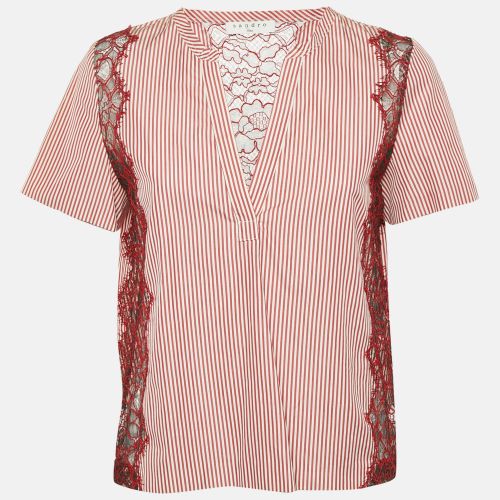 Sandro Red Stripe Cotton Lace Trimmed Top S - Sandro - Modalova