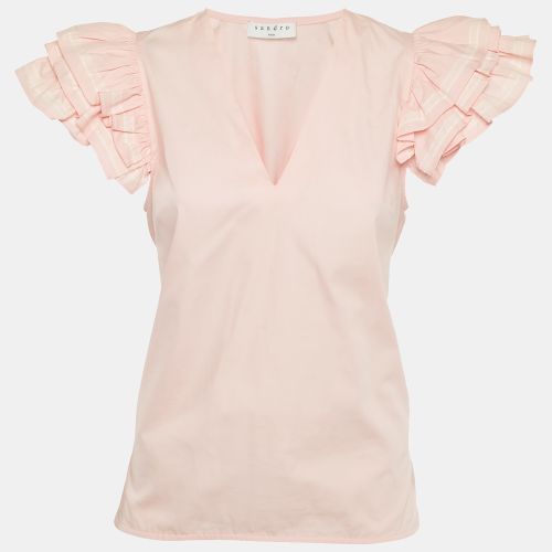 Sandro Pink Cotton Ruffled V-Neck Top S - Sandro - Modalova