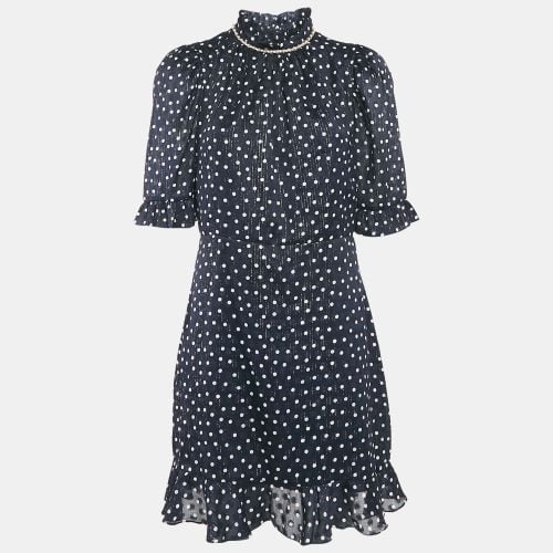 Navy Polka Dots Lurex Chiffon Short Dress XL - Sandro - Modalova