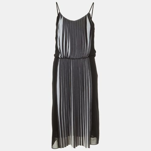 Sandro Black /White Pleated Crepe Midi Dress M - Sandro - Modalova