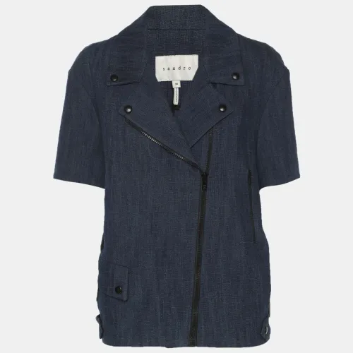 Sandro Blue Denim Short Sleeve Blazer Jacket S - Sandro - Modalova