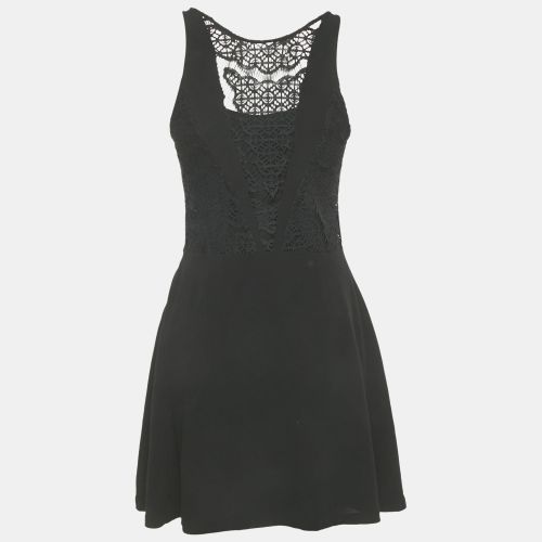 Sandro Black Crepe Lace Detail Mini Dress S - Sandro - Modalova
