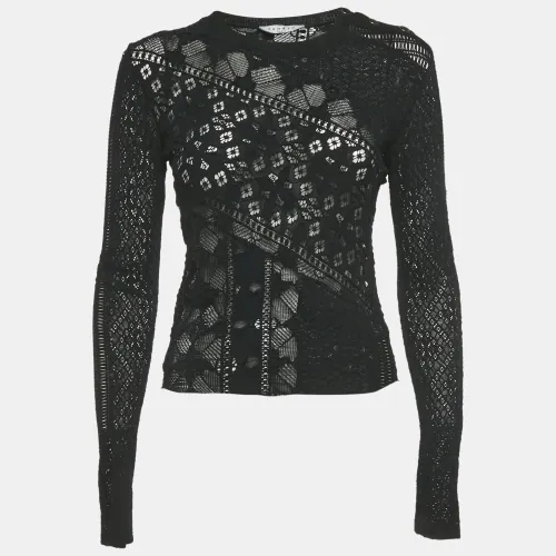 Sandro Black Stretch Lace Sheer Top M - Sandro - Modalova
