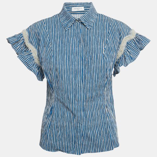 Sandro Blue/ White Striped Embellished Trim Cotton Erine Shirt M - Sandro - Modalova
