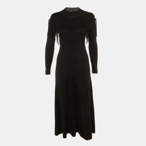 Sandro Black Wool Knit Janis Fringed Long Sweater Dress S - Sandro - Modalova