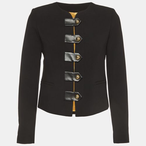 Sandro Black Crepe Leather Trim Buttoned Blazer XS - Sandro - Modalova