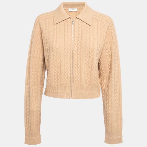 Sandro Beige Wool Cable Knit Zipper Crop Cardigan XL - Sandro - Modalova