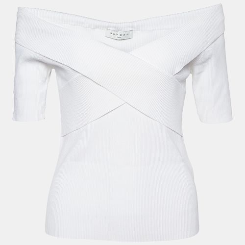 Sandro White Rib Knit Criss-Cross Detail Galina Top L - Sandro - Modalova