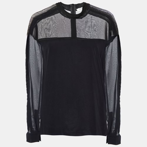 Sandro Black Silk & Knit Paneled Long Sleeve Top M - Sandro - Modalova