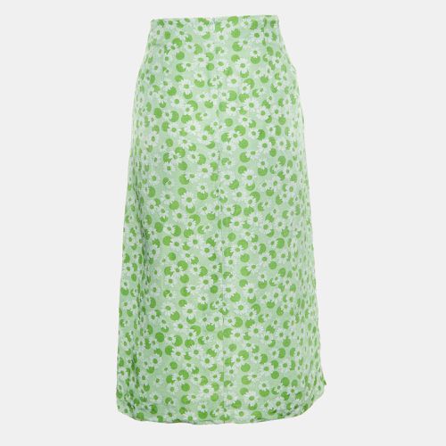 Sandro Green Printed Linen-Blend Skirt L - Sandro - Modalova