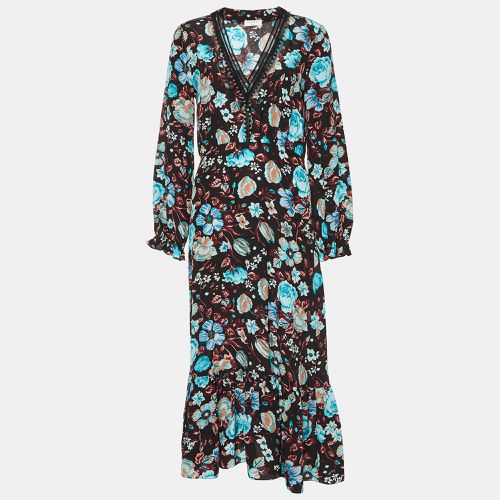 Sandro Black Floral Printed Silk Midi Dress S - Sandro - Modalova