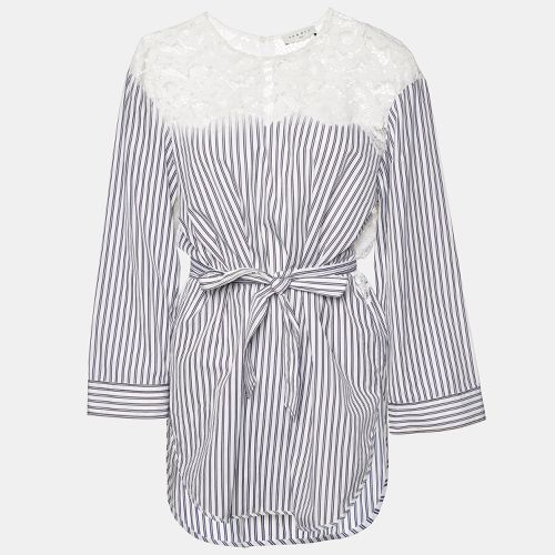 Sandro White/Blue Striped Cotton Lace Trim Dorothee Top L - Sandro - Modalova