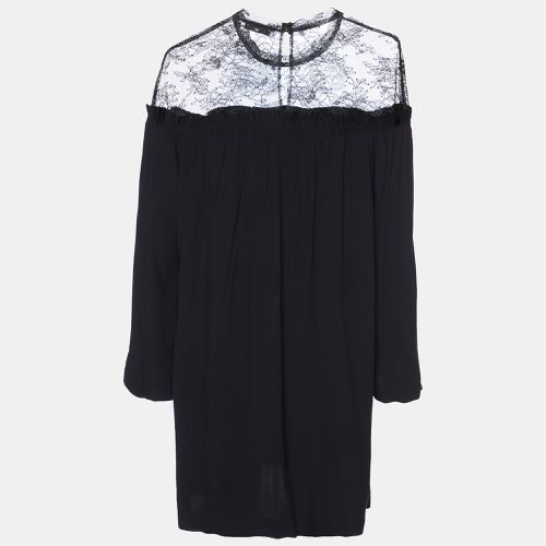 Sandro Black Crepe Lace Trim Shift Dress L - Sandro - Modalova