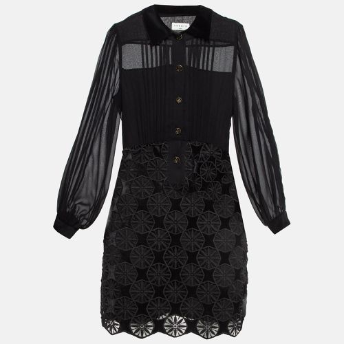 Sandro Black Velvet Lace and Crepe Mini Dress S - Sandro - Modalova