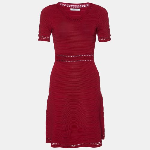 Sandro Red Textured Stretch Knit Flared Dress S - Sandro - Modalova