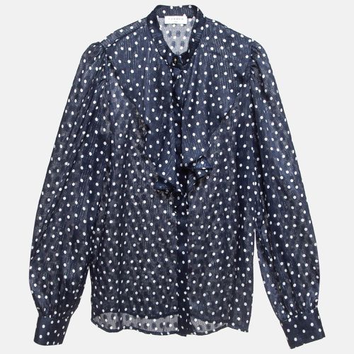 Sandro Navy Blue Metallic Thread Polka Dot Chiffon Shirt XS - Sandro - Modalova