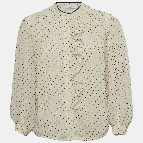 Sandro White Swiss Dots Chiffon Ruffled Shirt XS - Sandro - Modalova