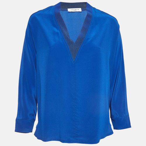 Sandro Blue Silk V Neck Loose Fit Top S - Sandro - Modalova