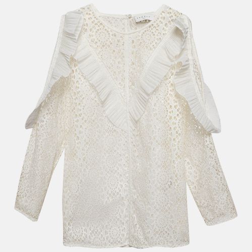 Sandro Off-White Lace Full Sleeve Ruffled Top M - Sandro - Modalova