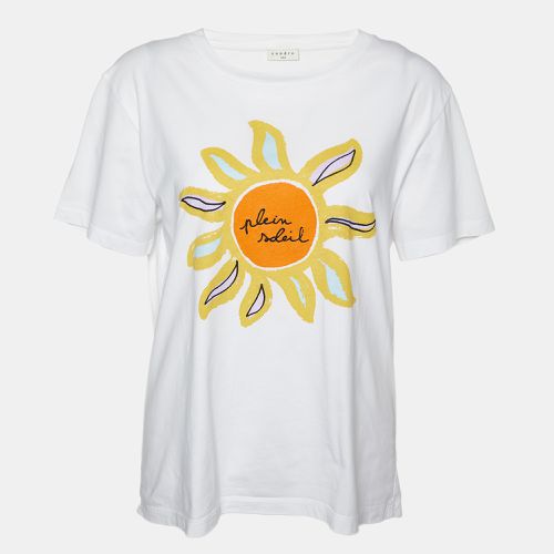 Sandro White Sun Print Cotton Crew Neck T-Shirt M - Sandro - Modalova