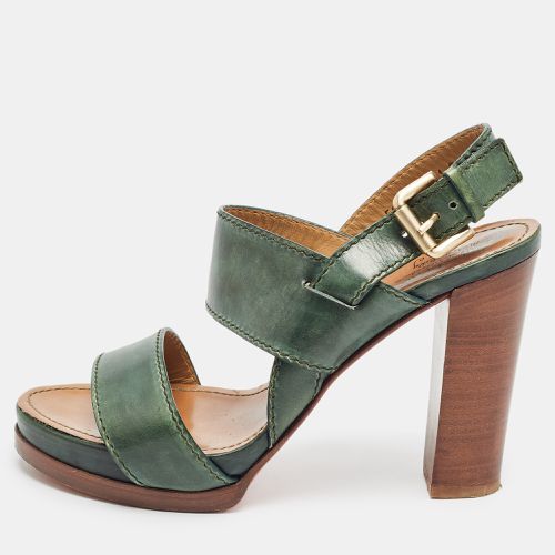 Santoni Green Leather Platform Block Heel Ankle Strap Sandals Size 39 - Santoni - Modalova