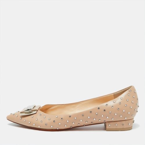 Leather Crystal Embellished Pointed Toe Buckle Ballet Flats Size 38.5 - Santoni - Modalova