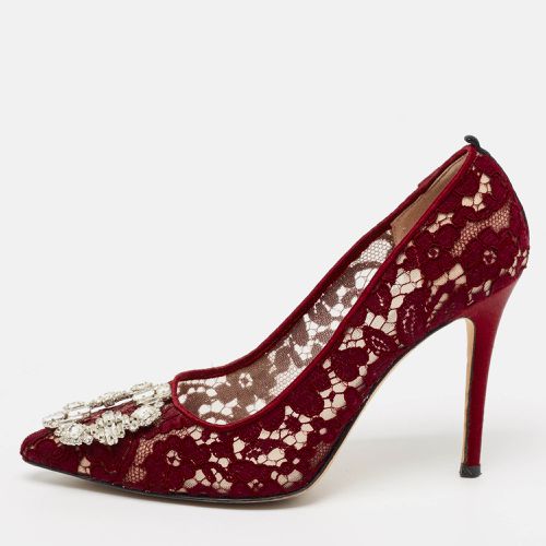 SJP Sarah Jessica Parker Burgundy Lace Crystal Embellished Buckle Pumps Size 37 - SJP Sarah Jessica Parker - Modalova