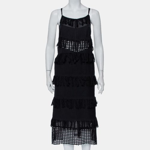 Sea Black Cotton Cutwork Paneled Fringed Midi Dress M - Sea - Modalova