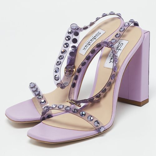 Lilac Leather and PVC Crystals Embellished Ankle Strap Sandals Size 39 - Sebastian - Modalova
