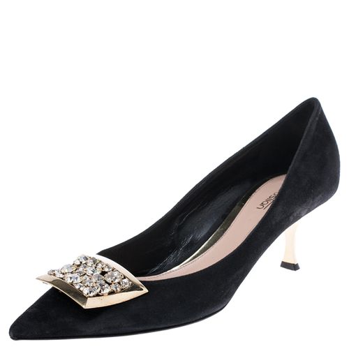 Suede Crystal Embellished Pumps Size 38 - Sebastian - Modalova