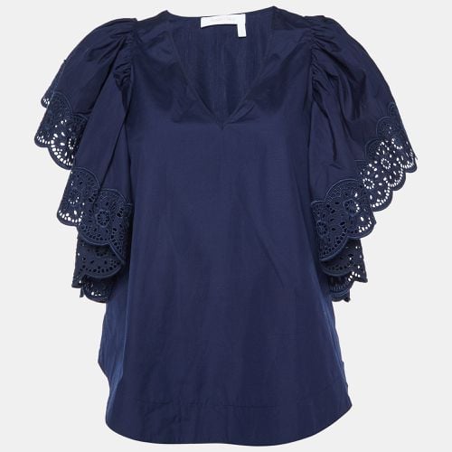 See by Chloe Blue Cotton Lace Trim Flared Sleeves Top S - See by Chloe - Modalova