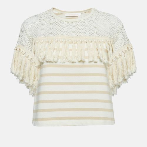 See by Chloe Beige Crochet Trim Stripe Cotton T-Shirt XS - See by Chloe - Modalova