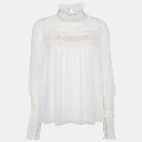 See by Chloe Natural White Sheer Crepe Smocked Blouse S - See by Chloe - Modalova