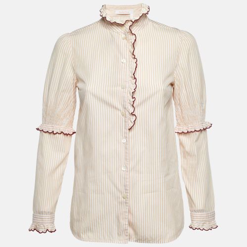 See by Chloe Beige Striped Cotton Ruffled Trim Shirt S - See by Chloe - Modalova