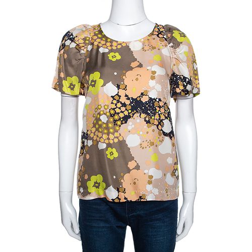 See by Chloe Multicolor Floral Printed Silk Short Sleeve Top S - See by Chloe - Modalova