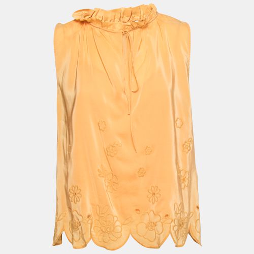 See by Chloe Yellow Crepe De Chine Floral Embroidered Sleeveless Top M - See by Chloe - Modalova