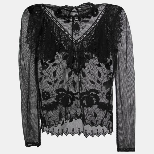 See by Chloe Black Embroidered Cotton Blend Ruffled Mesh Top M - See by Chloe - Modalova