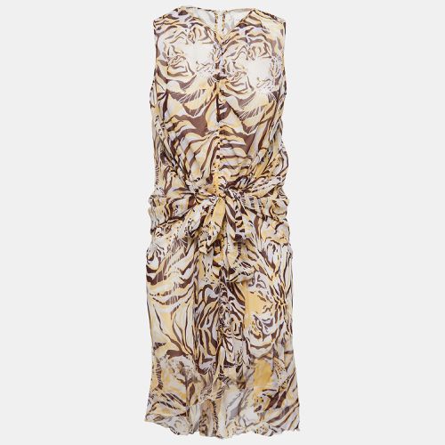 See by Chloe Brown/Yellow Tiger Print Silk Tie Waist Sleeveless Short Dress S - See by Chloe - Modalova