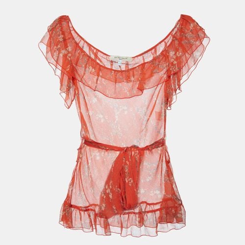 See by Chloe Orange Printed Silk Belted Ruffled Top M - See by Chloe - Modalova