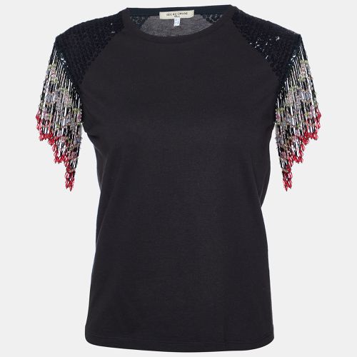 See by Chloe Black Beaded Tassels Sleeve Cotton Top - See by Chloe - Modalova