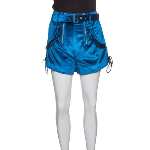 Self Portrait Peacock Blue Velvet Lace-up Cuff Belted High Waist Shorts S - Self-Portrait - Modalova