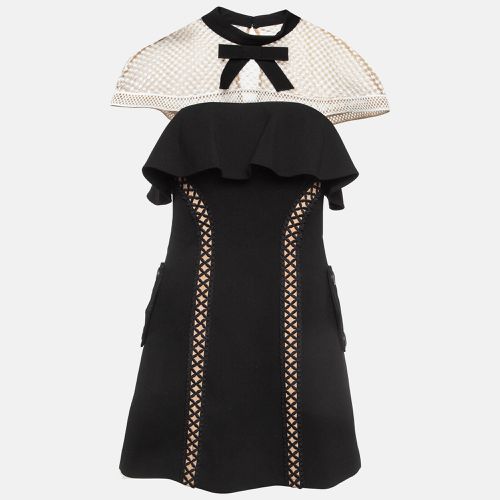 Self-Portrait Black Crepe Lace Trim Bow Detail Mini Dress S - Self-Portrait - Modalova