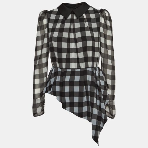 Self-Portrait Black Checkered Crepe Peplum Top S - Self-Portrait - Modalova